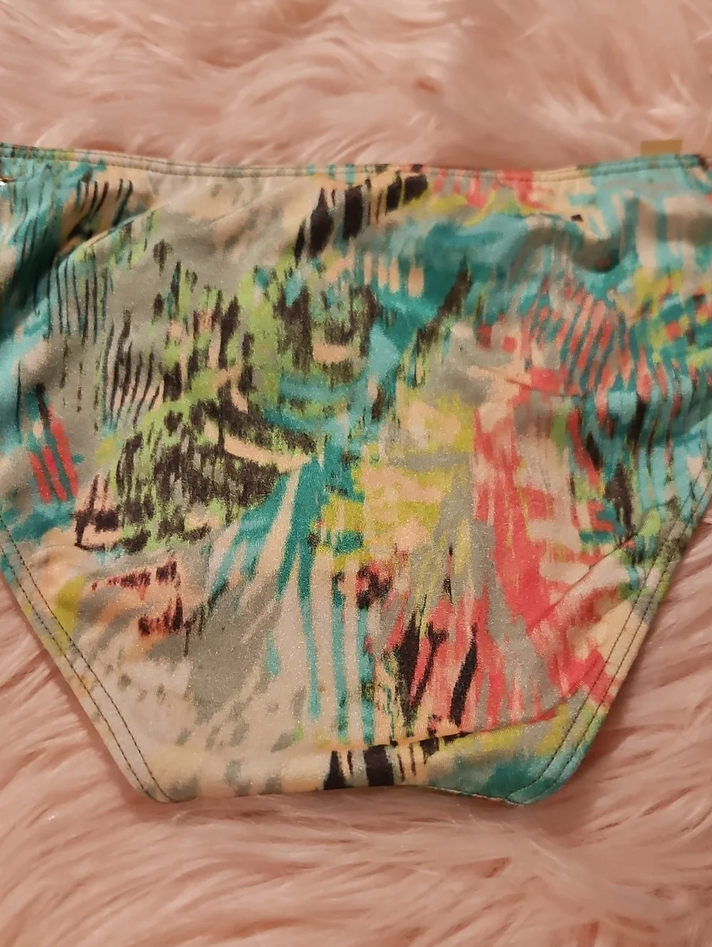 Vintage 2014 VS Tropical Watercolor Push Up BeachBandeau Ribbon Strapless Bikini